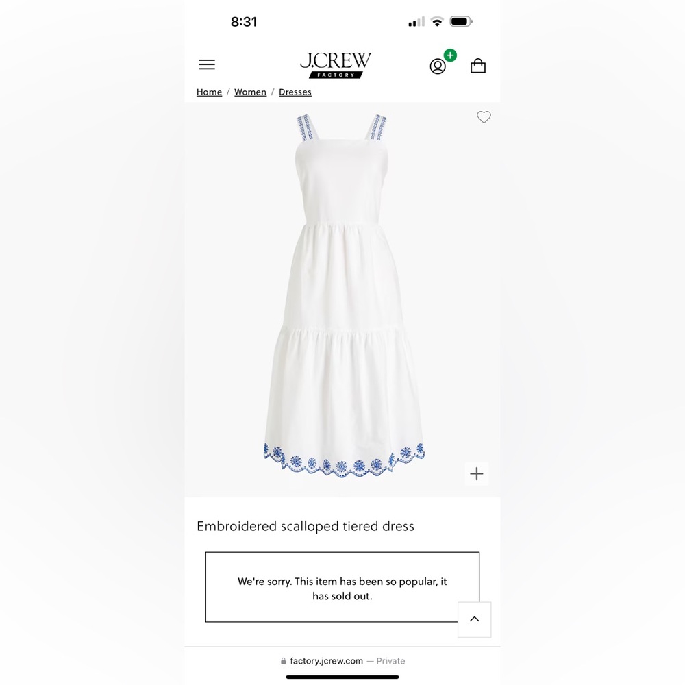 J CREW NWT Embroidered Scalloped Midi Summer Dress size 2
